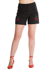 Banned RetroCherry Pie Black Rockabilly Shorts