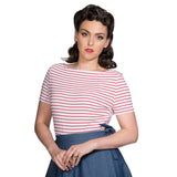 Banned Retro 1950's Italy Sail Nautical Rockabilly Stripe Vintage Dorothy Top