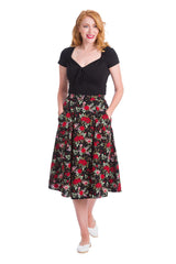 Banned Retro 1960's Pearl V-Neck Bow Vintage Top Black