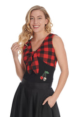 CHECK & CHERRY SKULL TOP