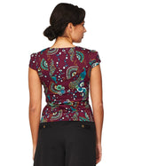 Banned Retro 1950's Frankie Peacock Floral Top Bordeaux