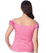 Banned Retro 1950's Ballerina Spot Off Shoulder Top Pink