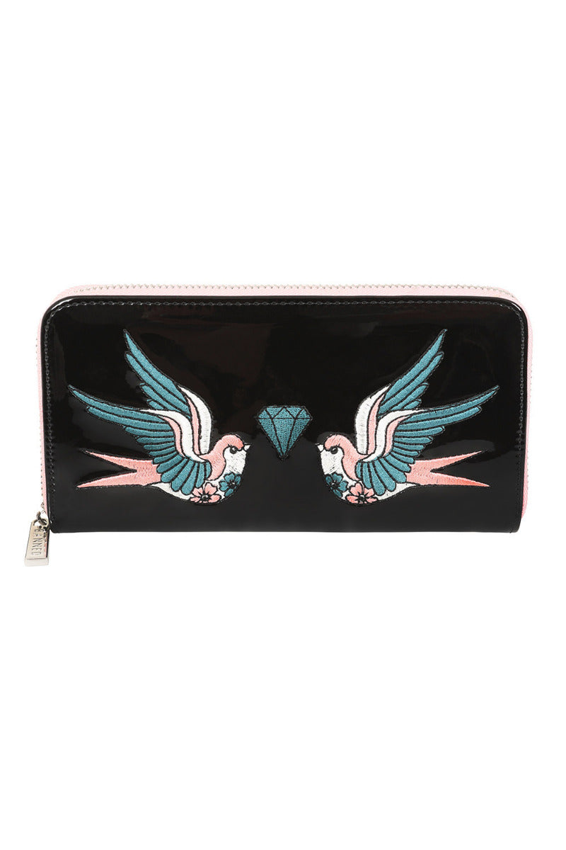 BANNED The Swallows Return Lacquer Wallet | Rockabilly Card Organizer-Black-One Size-EU