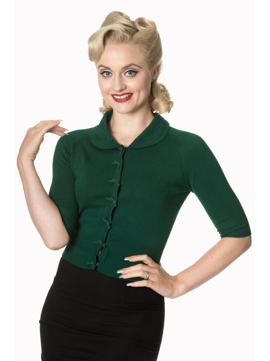 APRIL SHORT SLEEVE CARDIGAN-Dark Green