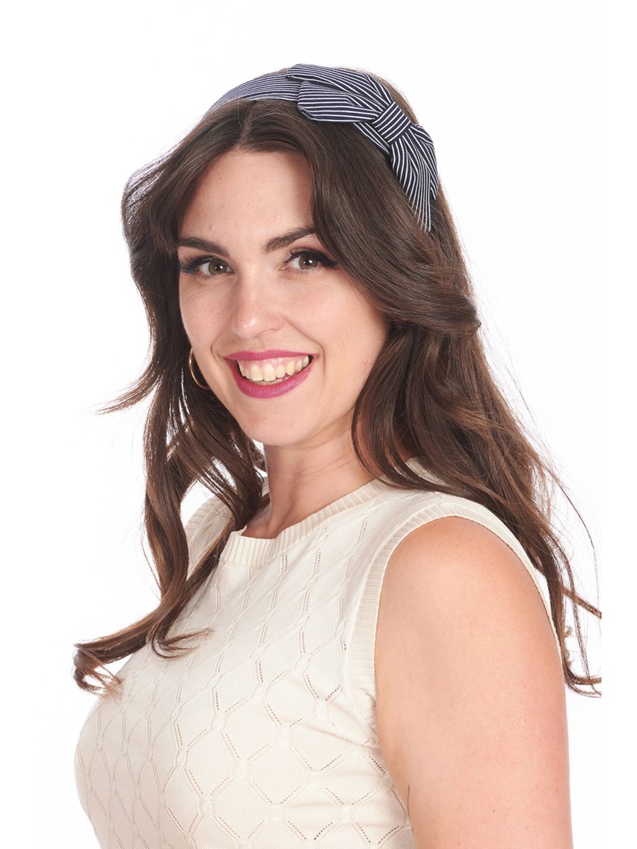 GENEVIEVE BOW HEAD BAND-Navy